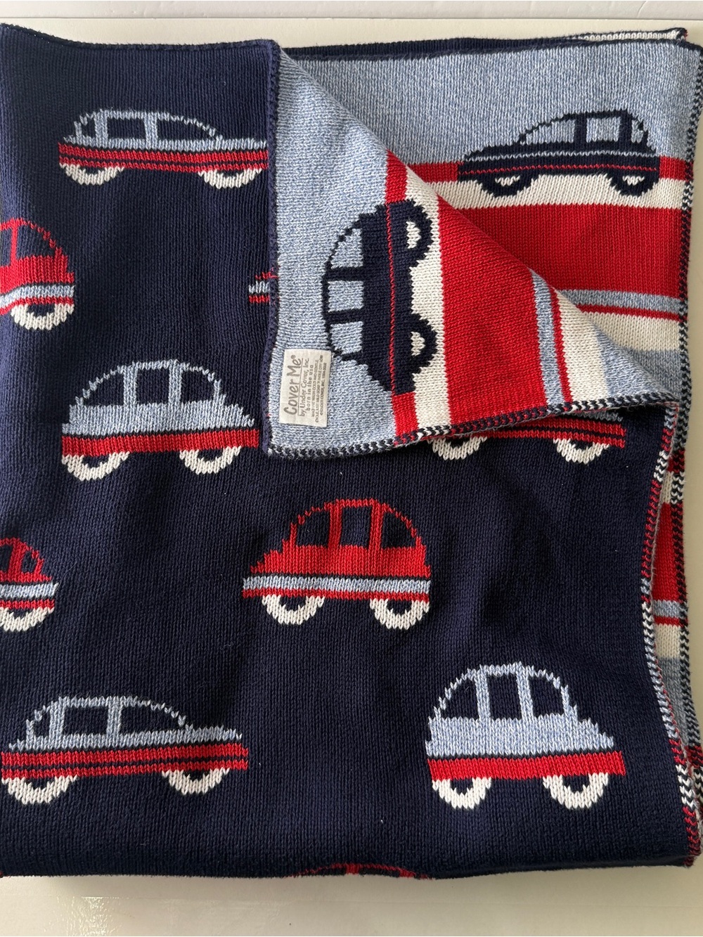 Baby Blanket Cover Me by Under Cover Red White‎ Blue Reversible Cars 32”x”39”